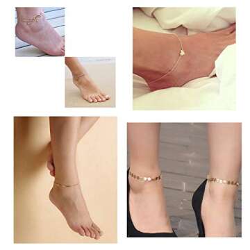 Softones 12-16Pcs Ankle Bracelets for Women Gold Silver Two Style Chain Beach Anklet Bracelet Jewelry Anklet Set,Adjustable Size