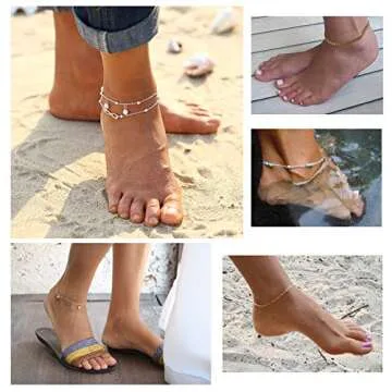 Softones 12-16Pcs Adjustable Ankle Bracelets for Women