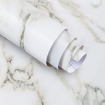 Ekmxmax White with Black Peel and Stick Wallpaper: Marble Granite Texture Contact Paper 16"×354" Se...