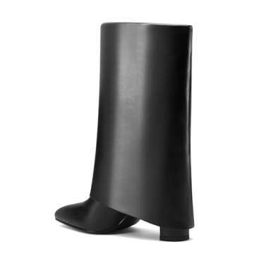 Vaslemuse Women's Mid-Calf Boots Fold Over Chunky Heel Pointed Toe Slouch Riding Boots Black Size 5