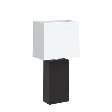 Elegant Designs LC2000-BLK-2PK 2 Pack Modern Leather Table Lamps with White Fabric Shades, Black