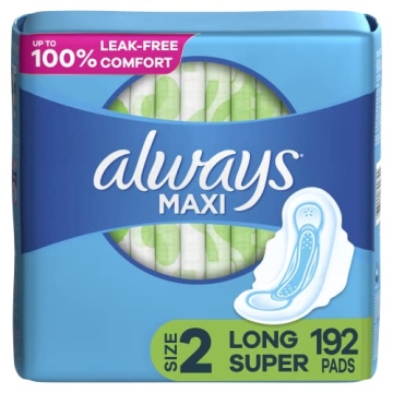 Always Maxi Feminine Pads For Women, Size 2 Long Super Absorbency, Multipack, With Wings, Unscented,...