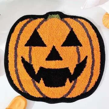 TRUEDAYS Halloween Decor Orange Pumpkin Bath Mat for Bathroom, Cute Pumpkin Orange Bathroom Rug Non Slip Cartoon Bath Rug Bathroom Mat Plush Shower Rugs Washable