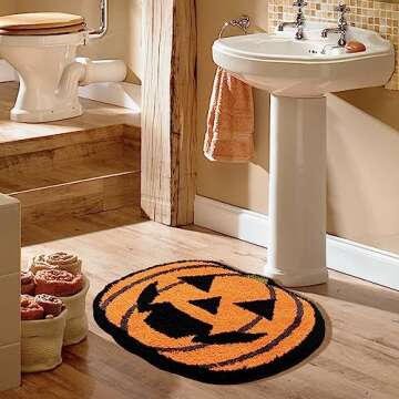 TRUEDAYS Halloween Decor Orange Pumpkin Bath Mat for Bathroom, Cute Pumpkin Orange Bathroom Rug Non Slip Cartoon Bath Rug Bathroom Mat Plush Shower Rugs Washable