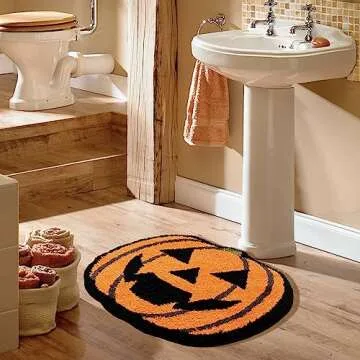 TRUEDAYS Halloween Decor Orange Pumpkin Bath Mat for Bathroom, Cute Pumpkin Orange Bathroom Rug Non Slip Cartoon Bath Rug Bathroom Mat Plush Shower Rugs Washable