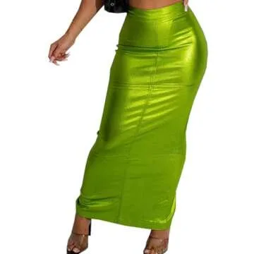 Elegant LEOROO High Waisted Leather Long Skirt for Women