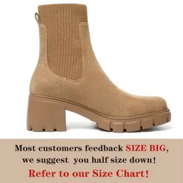 GOUPSKY Ankle Boots for Women Lug Sole Slip On Chelsea Booties Platform Chunky Mid Block Heel Suede Boot Brown 7.5