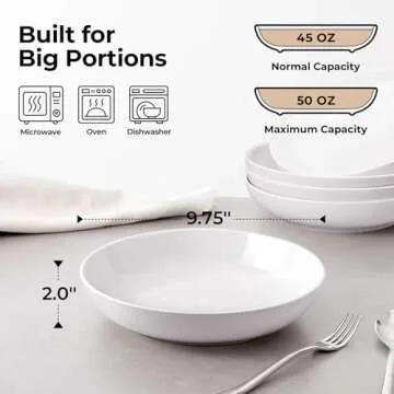 Y YHY 9.75" Large Pasta Bowls, 50 Ounces Big Salad Bowls, Ceramic Serving Bowl Set of 4, Wide and Sh...