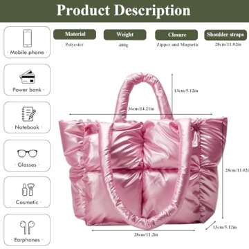 OWGSEE Puffer Tote Bag, Soft Puffy Bags for Women Light Winter Down Cotton Padded Quilted Tote Bag S...
