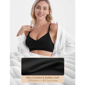 HOFISH Nursing Bras Maternity Bra for Breastfeeding Pregnancy Wireless Bralette with 3Pack Black, Grey, Elegant Pink, Small