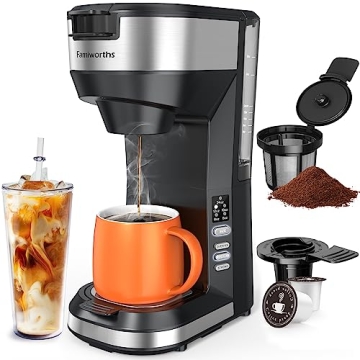 Famiworths Upgraded Hot and Iced Coffee Maker for K Cups and Ground Coffee, 4-5 Cups Coffee Maker an...