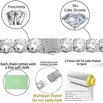 OYOGAA 10MM Tennis Diamonds Chain Necklace in Gold Silver