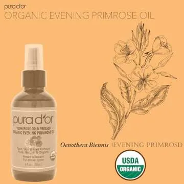 PURA D'OR Organic Evening Primrose Oil 100% Pure Cold Pressed