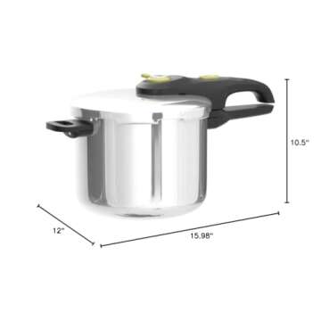 T-fal Ultimate Stainless Steel Pressure Cooker 6.3 Quart, Induction Compatible, Secure Locking Lid, Safe & Easy to Use, Cookware, Pots and Pans, Kitchen, Dishwasher Safe, Silver