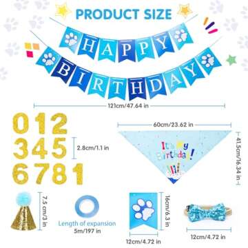 Nobleza Dog Birthday Party Supplies, Dog Birthday Hat Bandana Scarf with Cute Dog Bow Tie, Banner, Dog First Birthday Boy Outfit for Pet Puppy Cat Blue