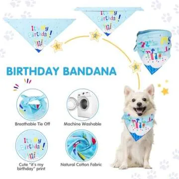 Nobleza Dog Birthday Party Supplies, Dog Birthday Hat Bandana Scarf with Cute Dog Bow Tie, Banner, Dog First Birthday Boy Outfit for Pet Puppy Cat Blue