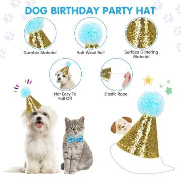 Nobleza Dog Birthday Party Supplies, Dog Birthday Hat Bandana Scarf with Cute Dog Bow Tie, Banner, Dog First Birthday Boy Outfit for Pet Puppy Cat Blue
