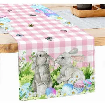 Easter Table Runner with Bunny Farmhouse Design