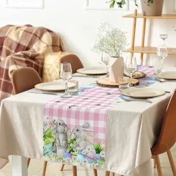Easter Table Runner with Bunny Farmhouse Design