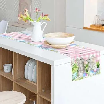 Easter Table Runner with Bunny Farmhouse Design