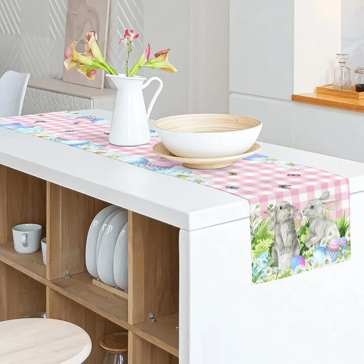 Easter Table Runner with Bunny Farmhouse Design
