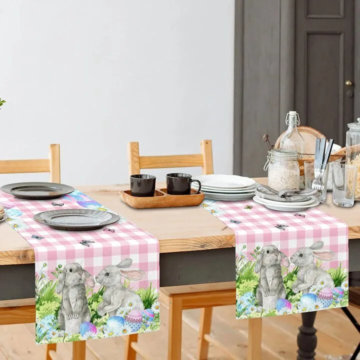 Easter Table Runner with Bunny Farmhouse Design