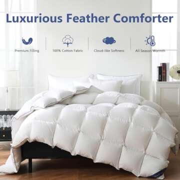 DOWNCOOL Feather Comforter King Size, White Fluffy Duvet Insert King with Ultra Soft 100% Cotton Cov...