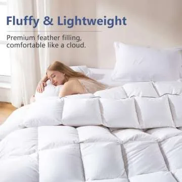 DOWNCOOL Feather Comforter King Size, White Fluffy Duvet Insert King with Ultra Soft 100% Cotton Cover, All Season Luxurious Hotel Bed Comforter with Corner Tabs, 106"x90"