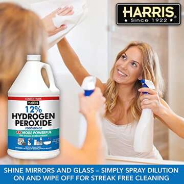 HARRIS 12% Concentrated Food Grade Hydrogen Peroxide, 128oz, for Kitchen, Bath, Laundry, Home and Garden with Easy Fill Funnel