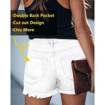 ZOLUCKY Shorts for Women Denim Mid Rise Shorts Distressed Frayed Raw Hem Casual White Shorts for Sum...