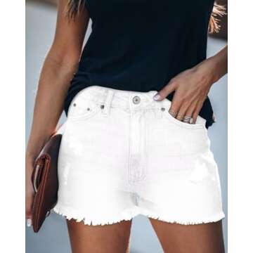 ZOLUCKY Shorts for Women Denim Mid Rise Shorts Distressed Frayed Raw Hem Casual White Shorts for Summer White L