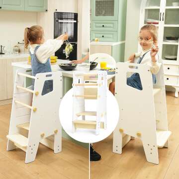 GroowingMind® Toddler Tower - Adjustable Montessori Multi-Use Kitchen Stool, Safe Standing Tower, E...