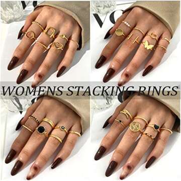 Dodder 70 Pcs Vintage Gold Knuckle Rings Set for Women, Boho Crystal Finger Rings Aesthetic Heart Chunky Ring, Silver Stackable Midi Rings Pack for Gift