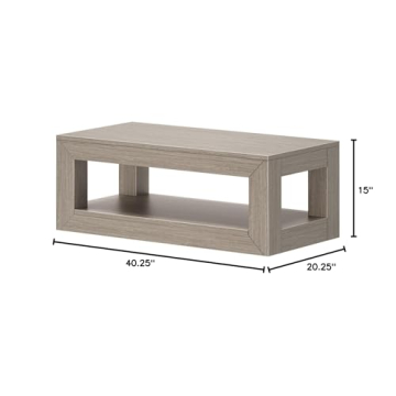 Plank+Beam 40" Modern Rectangular Coffee Table with Shelf