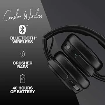 Skullcandy Crusher Over-Ear Wireless Headphones with Sensory Bass, 40 Hr Battery, Microphone, Works with iPhone Android and Bluetooth Devices - Black