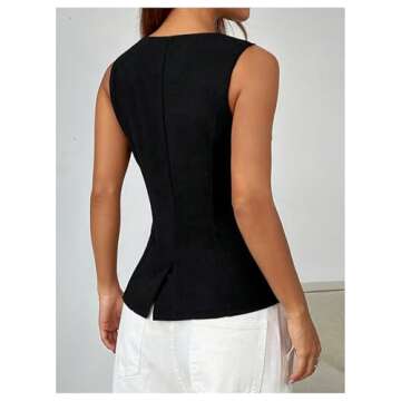 SweatyRocks Women's Split Button Down Blazer Vest Crewneck Sleeveless Suit Vest Jackets Black Medium