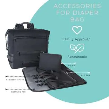 Neoprene Diaper Bag Backpack with changing pad, Large Diaper Backpack, Water-Resistant ,Wet Bag and Pouch, Stroller Straps, Baby Bag for Mom Dad