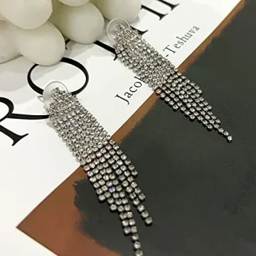 Luxval Women's Sparkly Rhinestone Dangle Earrings