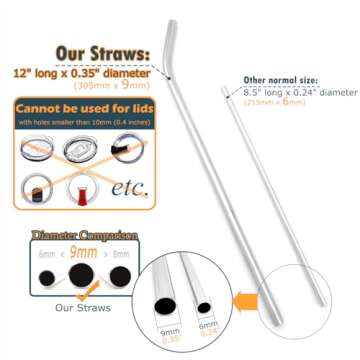 GFDesign Big Drinking Straws Reusable 12 Inches Extra Long 9mm Extra Wide SUS 304 Food-Grade 18/8 Stainless Steel - Set of 4 with 2 Cleaning Brushes - Bent