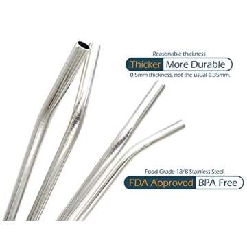 GFDesign Big Drinking Straws Reusable 12 Inches Extra Long 9mm Extra Wide SUS 304 Food-Grade 18/8 Stainless Steel - Set of 4 with 2 Cleaning Brushes - Bent