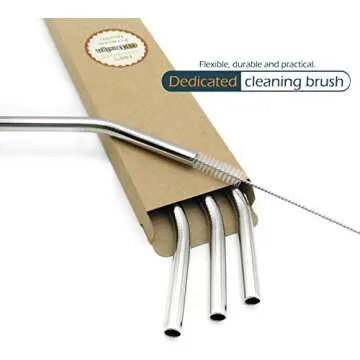 GFDesign Big Drinking Straws Reusable 12 Inches Extra Long 9mm Extra Wide SUS 304 Food-Grade 18/8 Stainless Steel - Set of 4 with 2 Cleaning Brushes - Bent