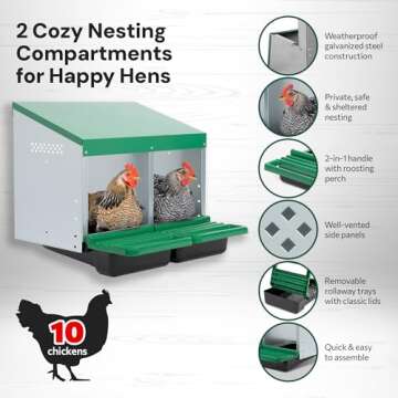 Homestead Essentials 2 Compartment, Forward Rollout and Rollaway, Hen & Chicken Nesting Box with Int...