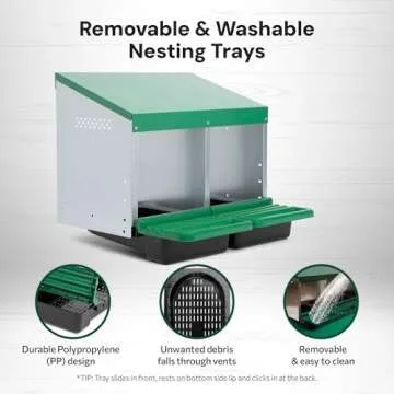 Homestead Essentials 2 Compartment, Forward Rollout and Rollaway, Hen & Chicken Nesting Box with Integrated Perch and Protective Egg Laying Collection Lids