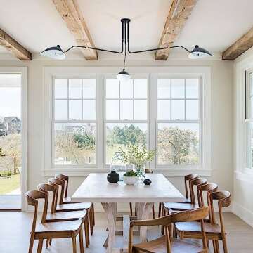 MhyTogn 85" Mid-Century Chandelier, Matt Black Finish with Adjustable 3-Arms Large Pendant Lighting ...