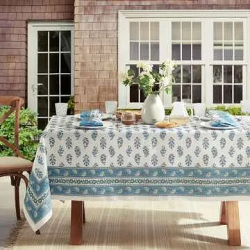 Elrene Home Fashions Tropez Paisley Block Print Coastal Stain & Water Resistant Indoor/Outdoor Fabric Rectangle Tablecloth, 60"x120"