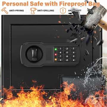 1.5 Cu ft Home Safe Box Fireproof Waterproof with A4 Fireproof Bag, Anti-Theft Fireproof Safe with K...