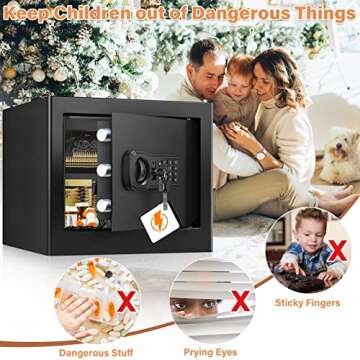 1.5 Cu ft Home Safe Box Fireproof Waterproof with A4 Fireproof Bag, Anti-Theft Fireproof Safe with Keypad Led Indicator, Security Lock Safe Box for Home Firearm Cash Jewelry Medicines Documents