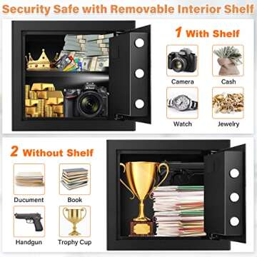 1.5 Cu ft Home Safe Box Fireproof Waterproof with A4 Fireproof Bag, Anti-Theft Fireproof Safe with Keypad Led Indicator, Security Lock Safe Box for Home Firearm Cash Jewelry Medicines Documents