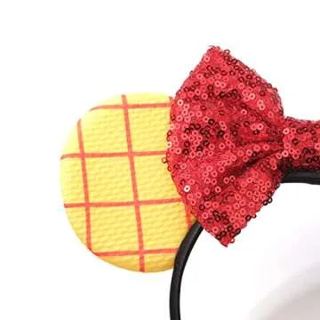 Foeran Mouse Ears Headbands, Sequin Mouse Ears Headband with Bow for Kids Adults Women, Accessories for Birthday Party Cosplay Costume(cow yellow)