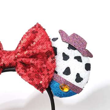 Foeran Mouse Ears Headbands, Sequin Mouse Ears Headband with Bow for Kids Adults Women, Accessories for Birthday Party Cosplay Costume(cow yellow)